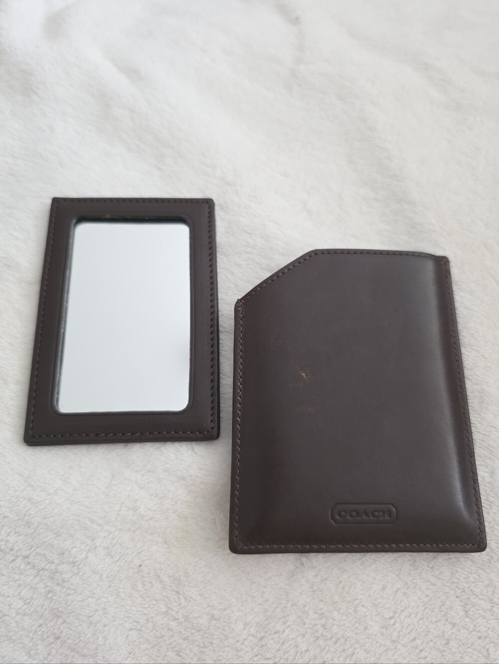 Vintage Coach Leather Case Pocket Compact Mirror and Holder Dark Brown